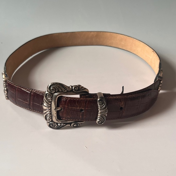 Vintage Brighton Western Black and Brown Leather Waist Belt 1996 Made in USA main image 7